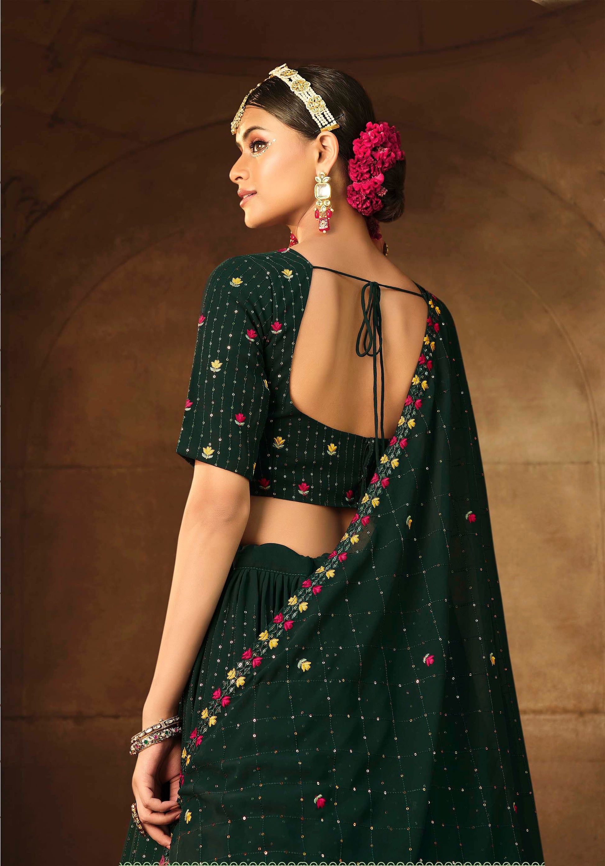 Stunning Green Color Embroidered Lehenga