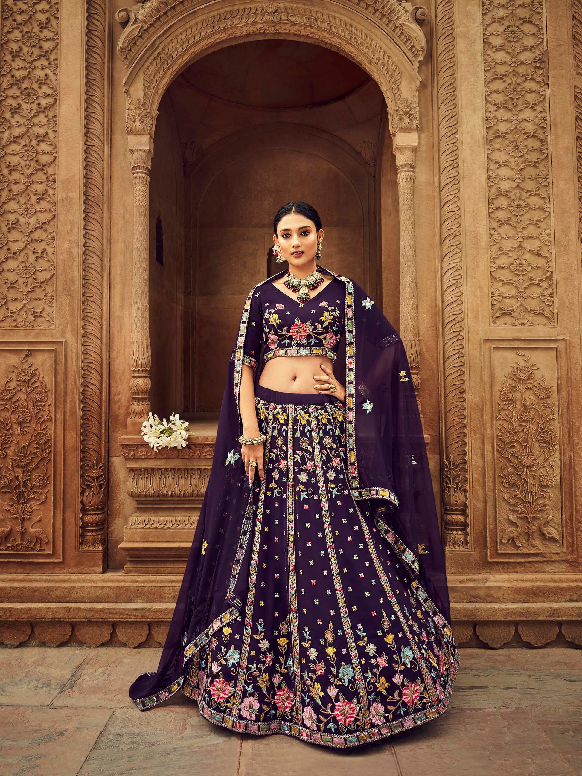 Elegant Purple Color Floral Lehenga for Wedding Guest 2215