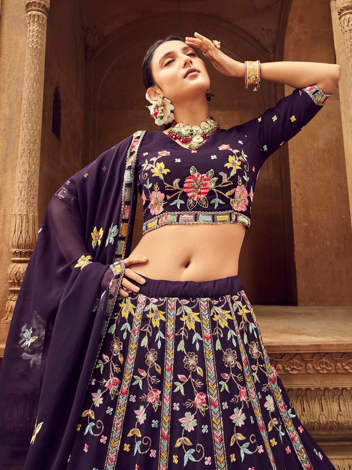 Elegant Purple Color Floral Lehenga for Wedding Guest 2215