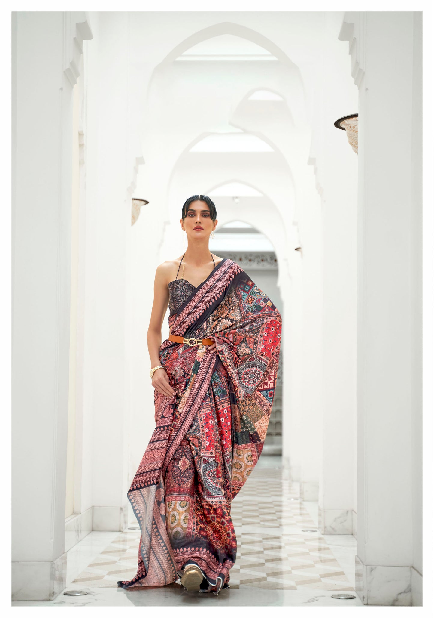 Multi Color Digital Print Crepe Silk Saree