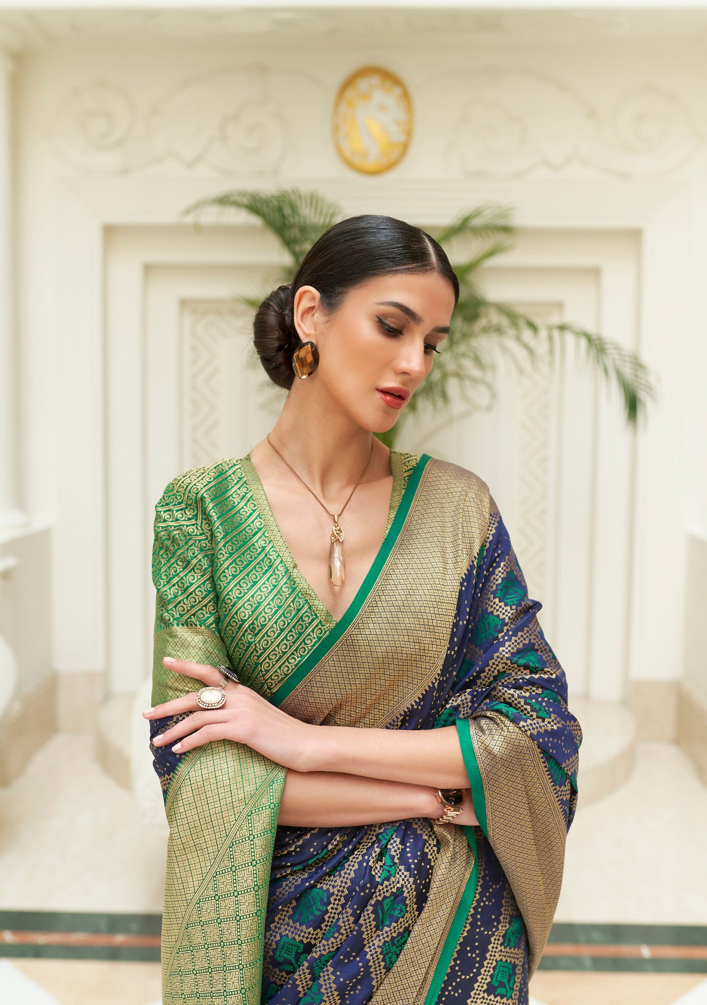 Green and Blue Patola Style Silk Woven Saree