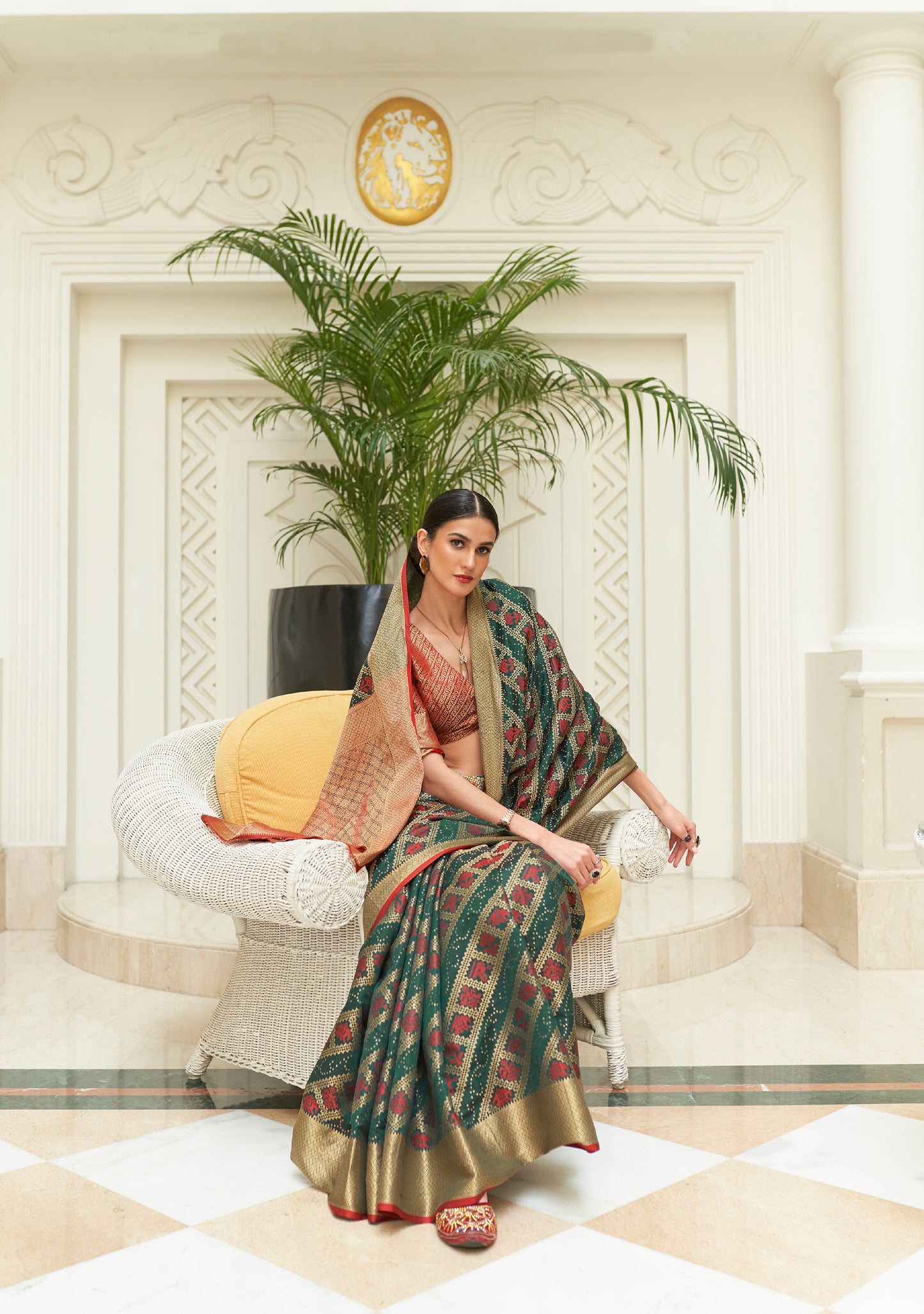 Dark Green Patola Style Silk Woven Saree