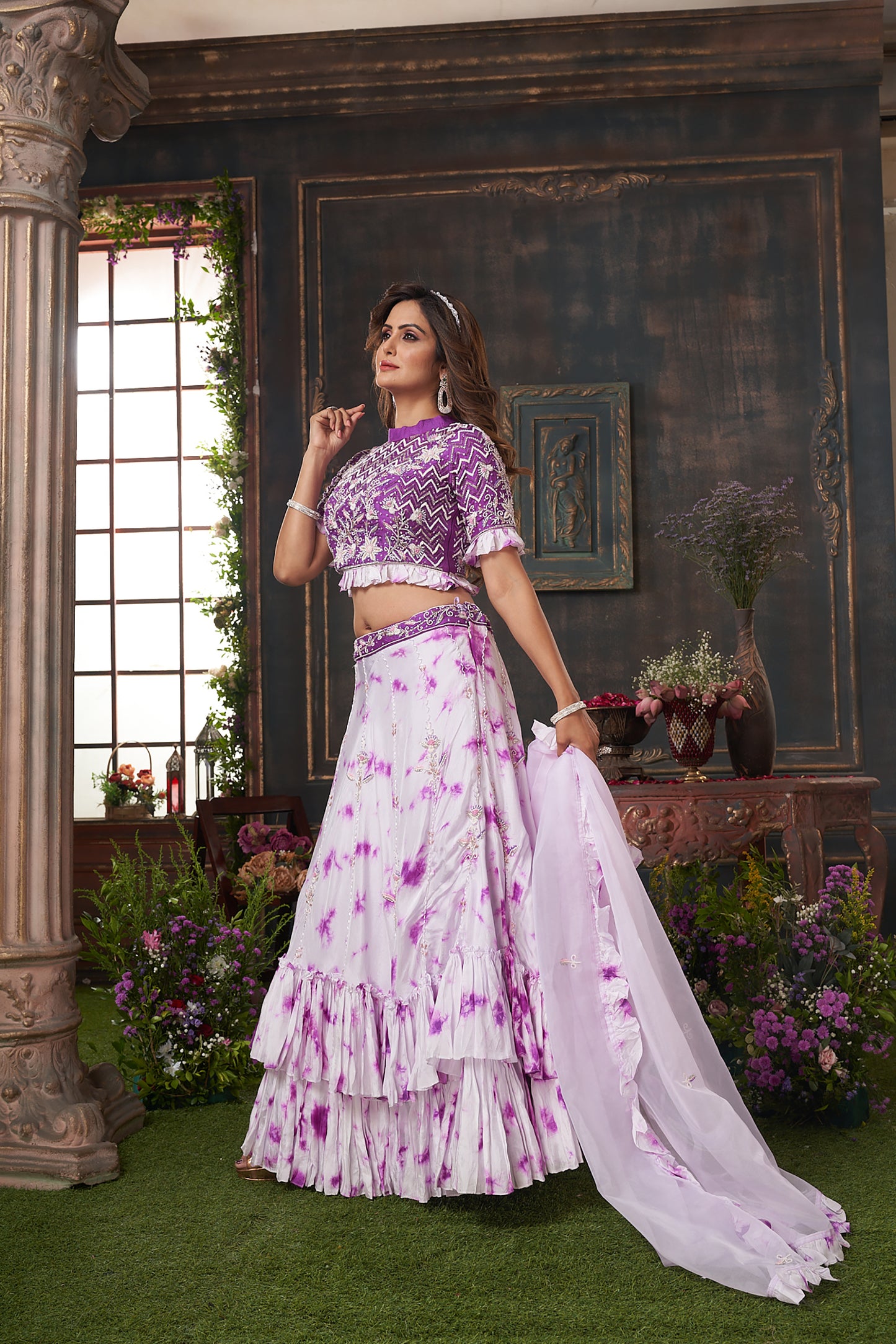 Purple Color Tie Dye Organza Bridesmaid Lehenga SC026