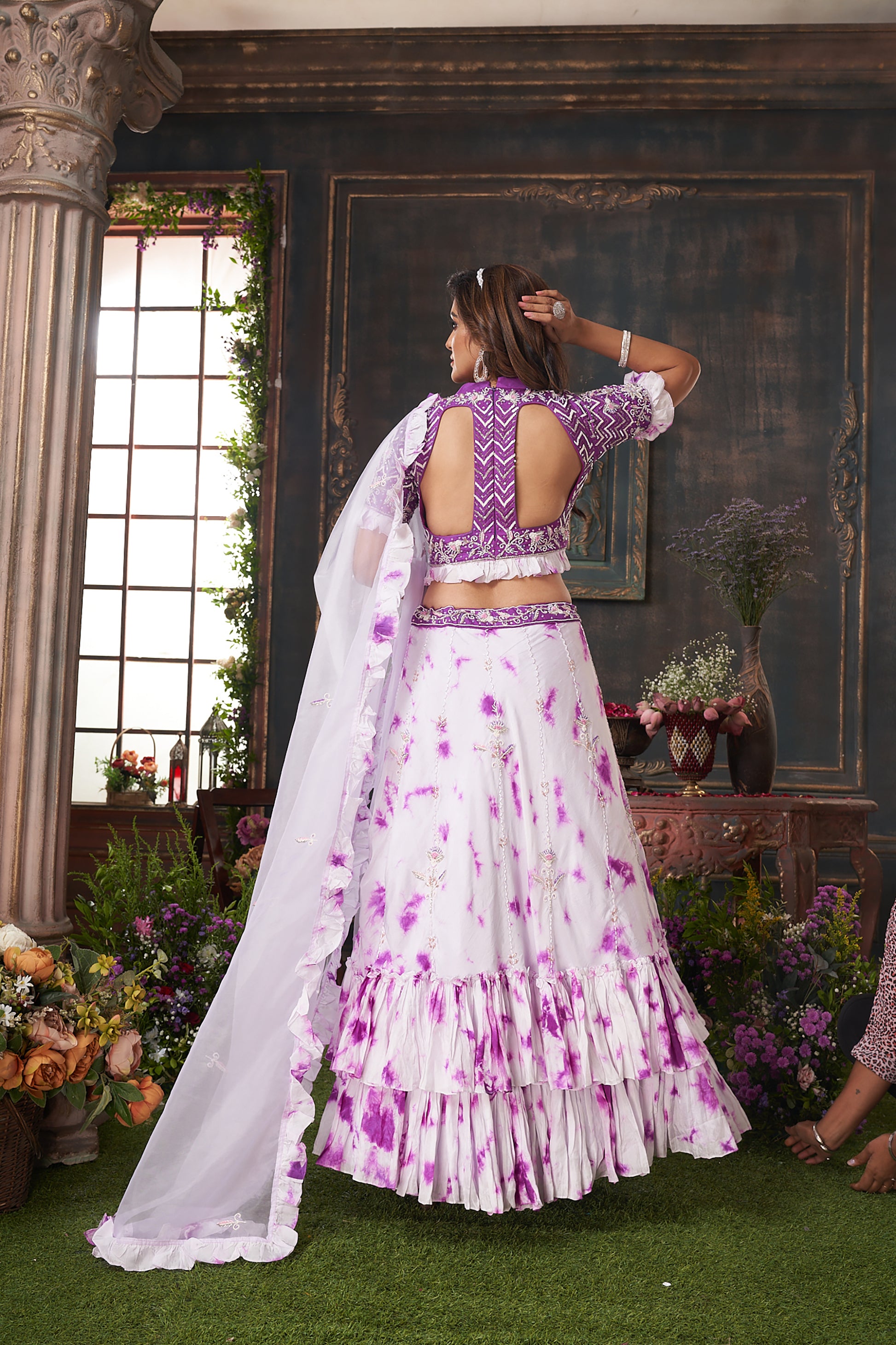 Purple Color Tie Dye Organza Bridesmaid Lehenga SC026