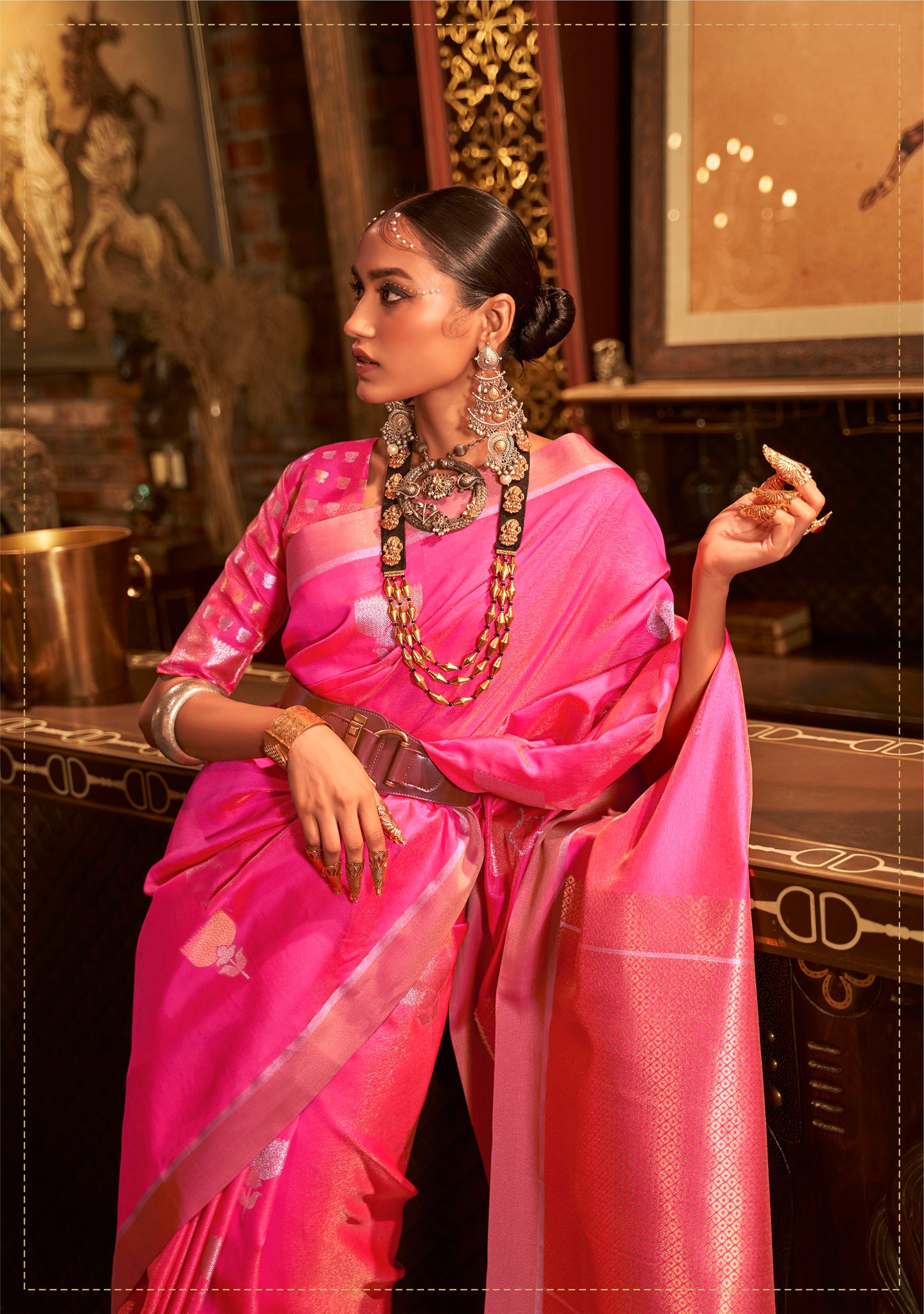 Pink Silk Blend Kanjivaram Saree