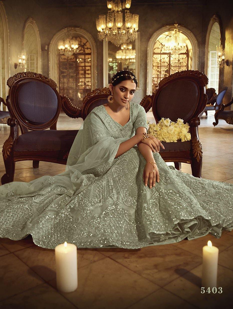    Green Fabric Bridal Lehenga - Glamou  al