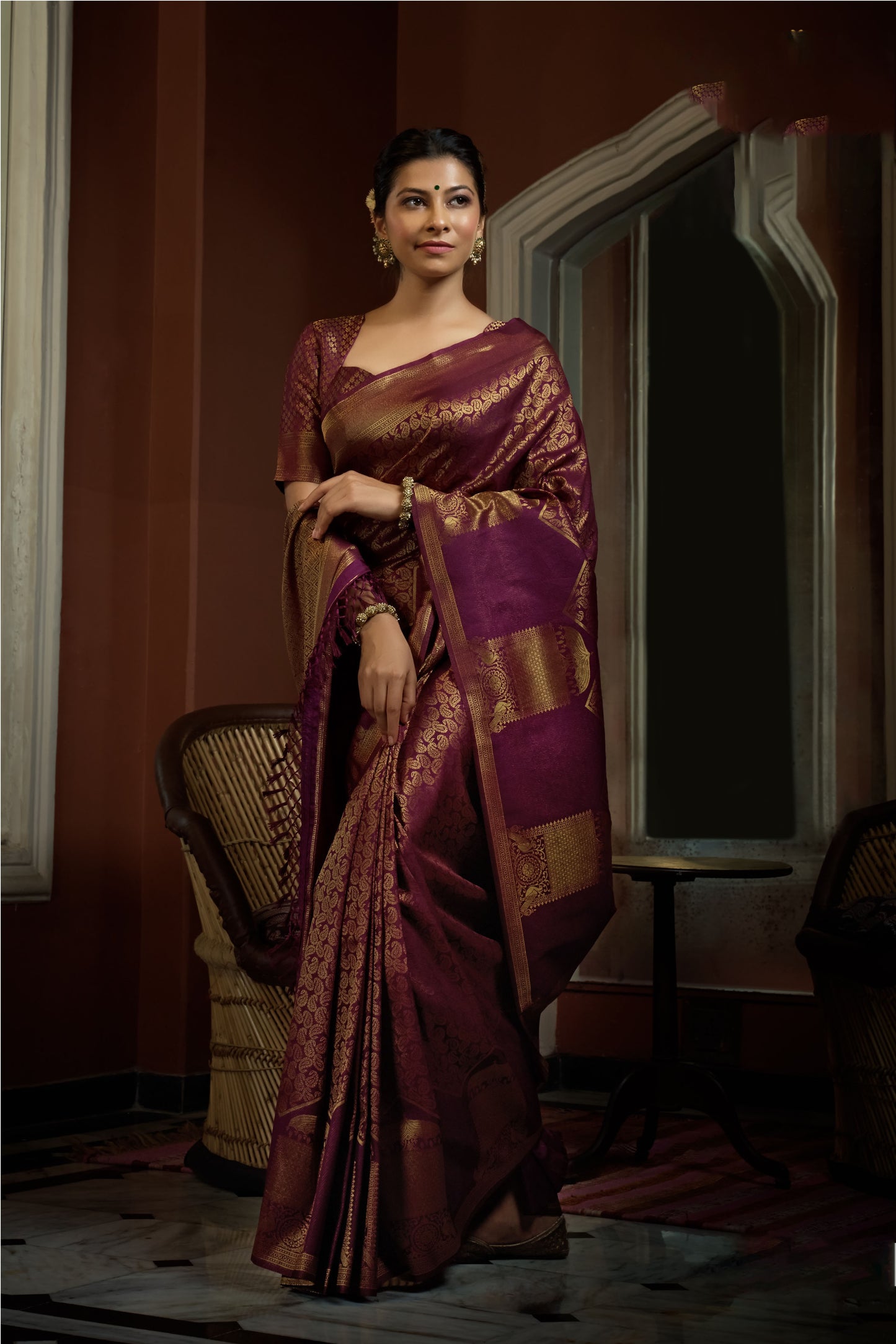 Fuchsia Pink Color Golden Zari Kanjeevaram Silk Saree