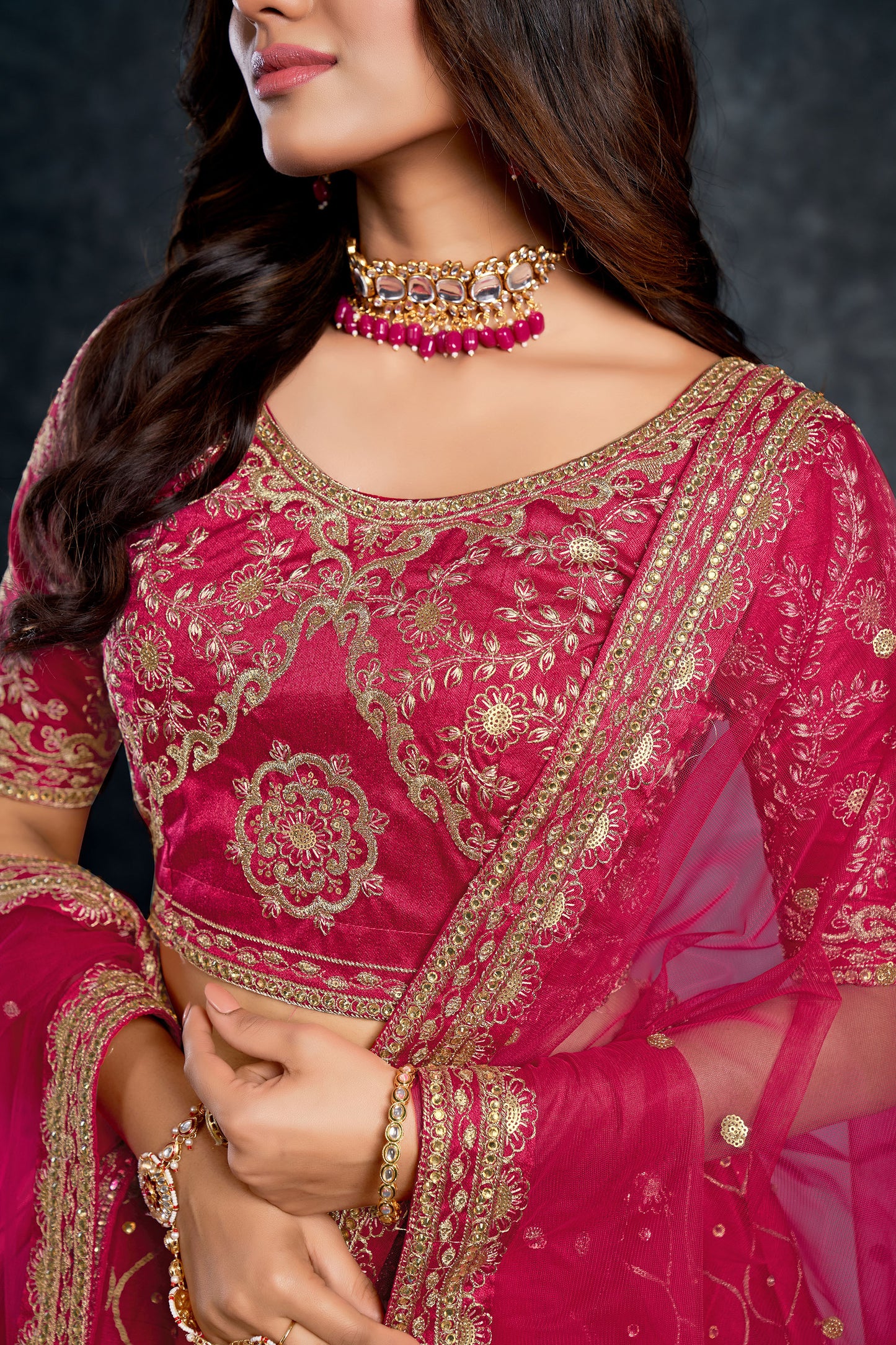 Pink Color Italian Silk Zari Embroidery Bridal Lehenga