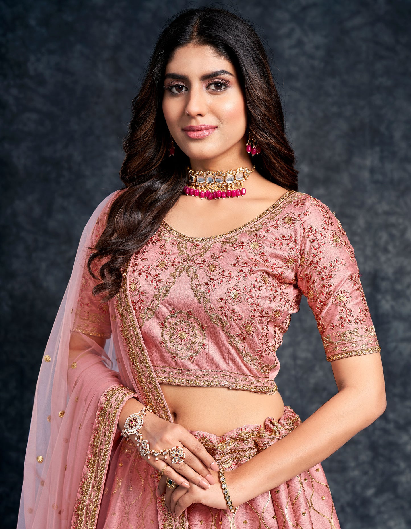 Peach Color Italian Silk Zari Embroidery Bridal Lehenga