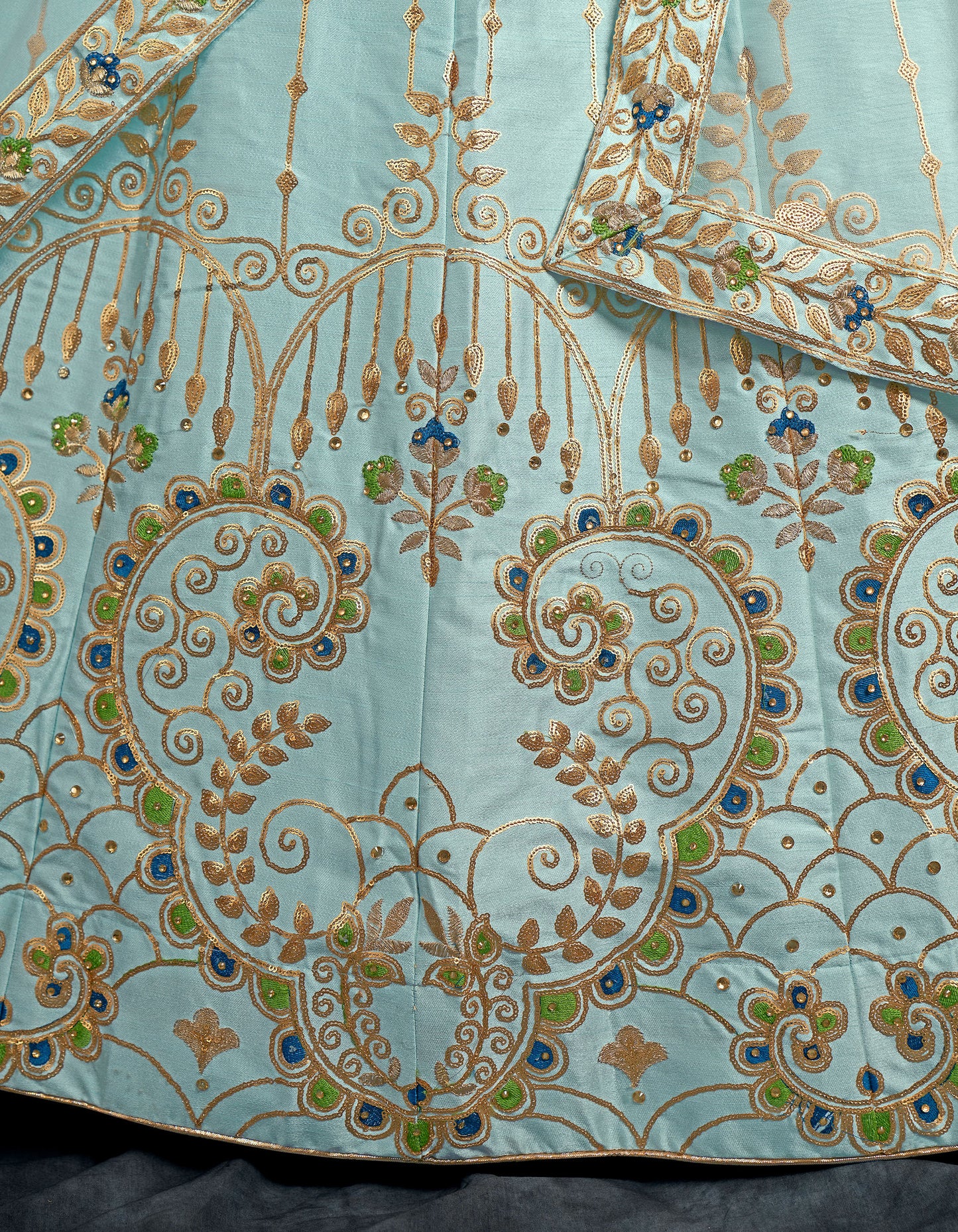 Sky Blue Italian Silk Zari Embroidery Bridal Lehenga