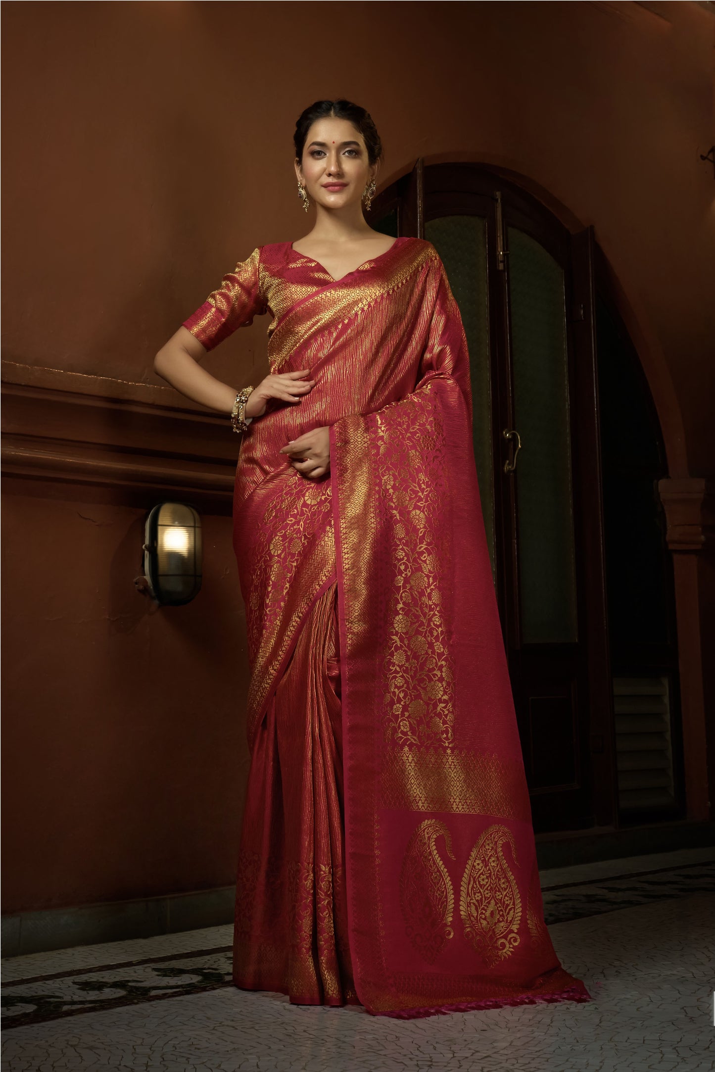 Stunning Red Golden Zari Kanjeevaram Silk Saree