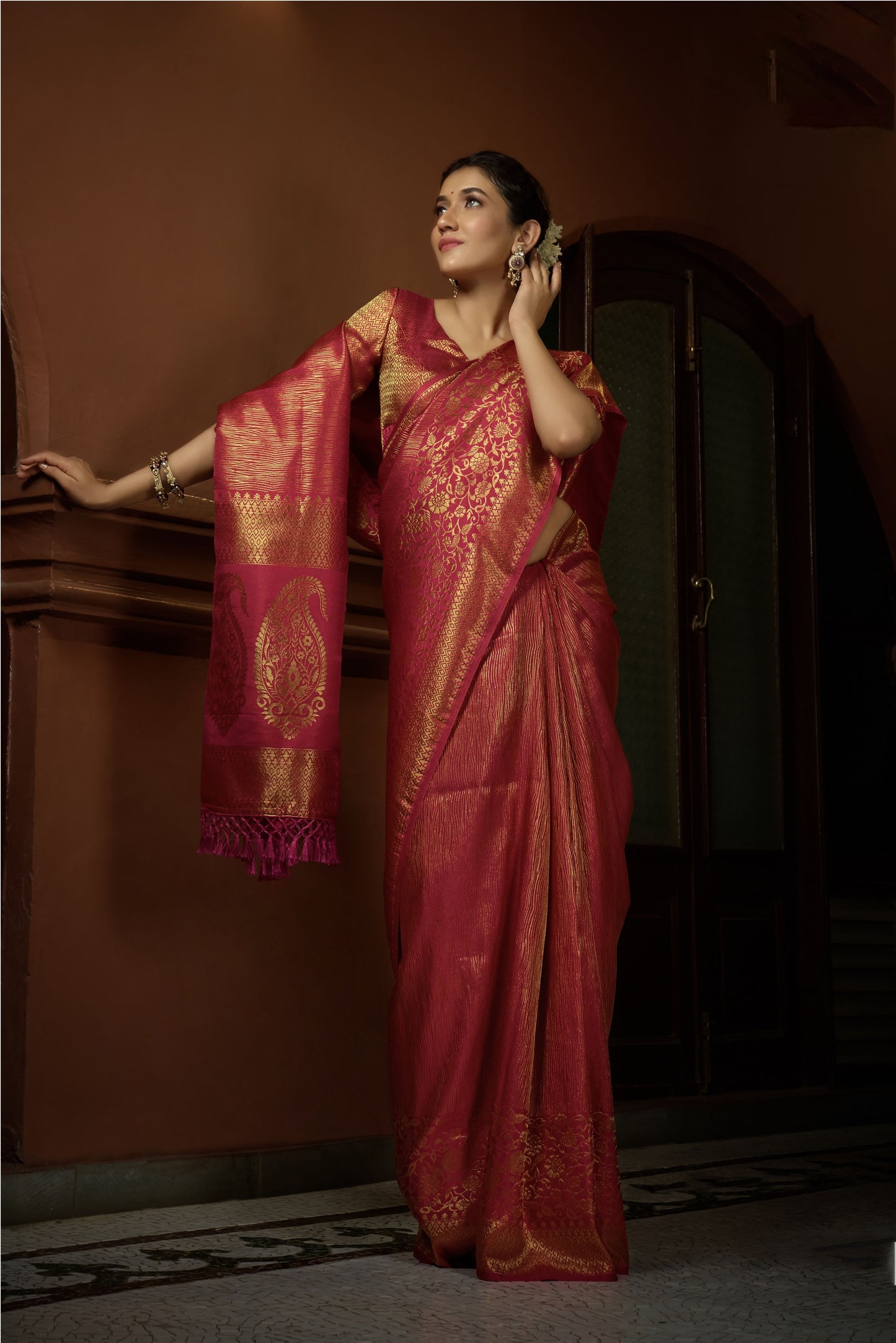 Stunning Red Golden Zari Kanjeevaram Silk Saree