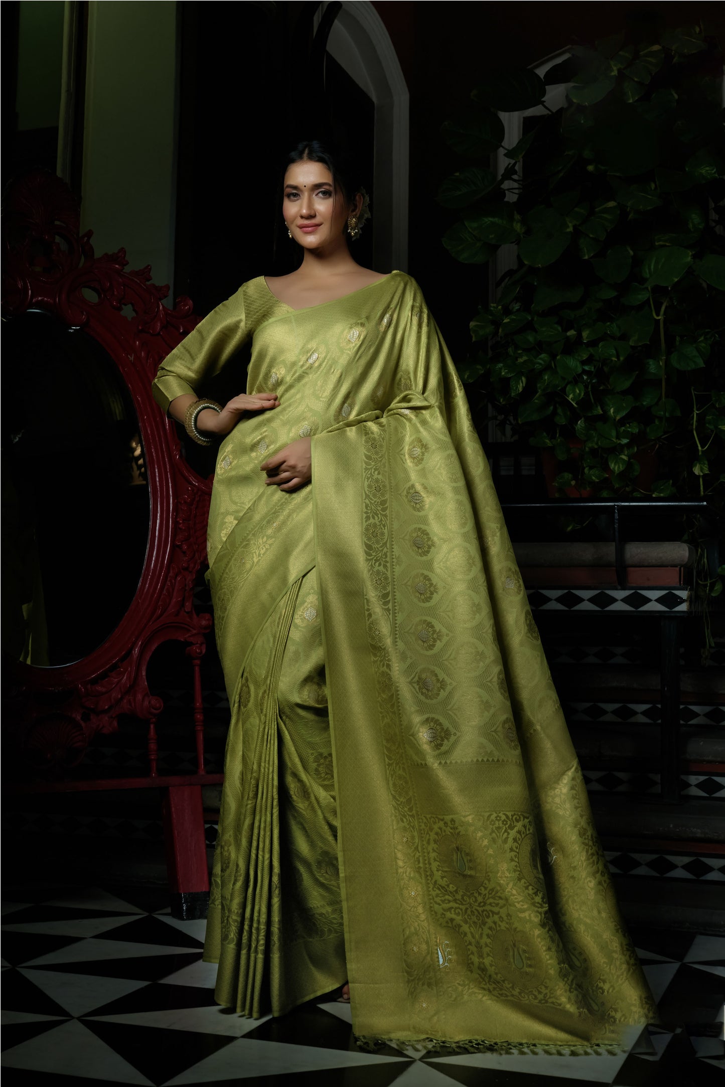 Mehendi Green Color Silver Zari Kanjeevaram Silk Saree