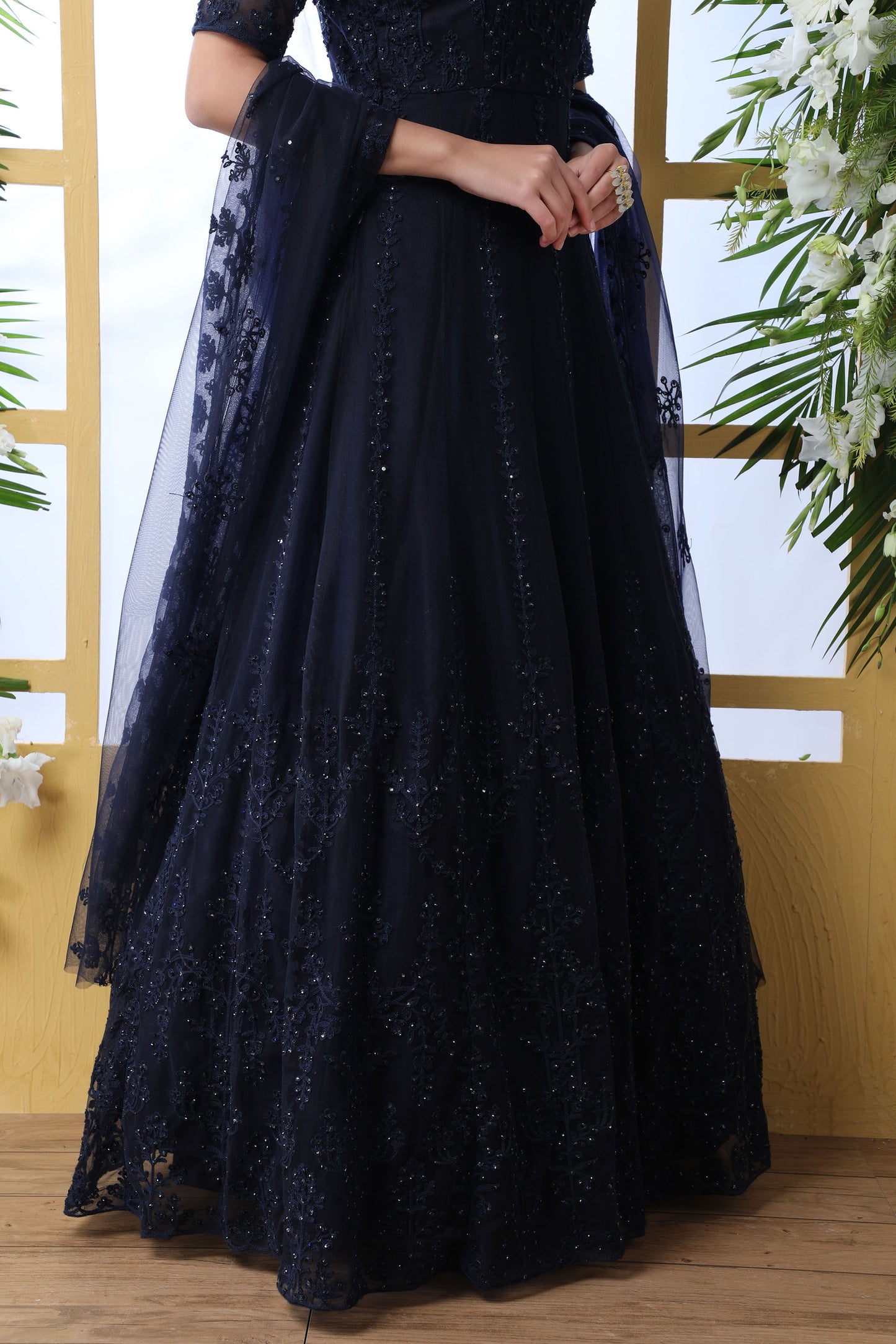 Navy Blue Color Net Anarkali for Mehendi