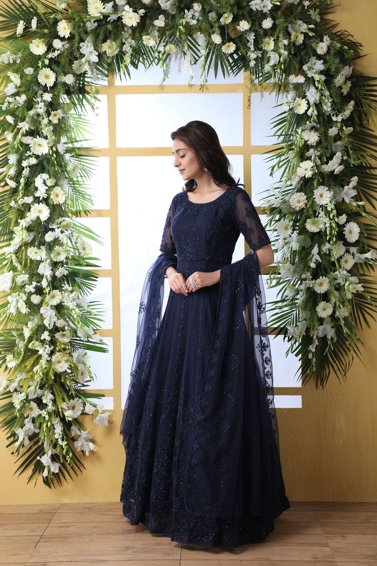 Navy Blue Color Net Anarkali for Mehendi