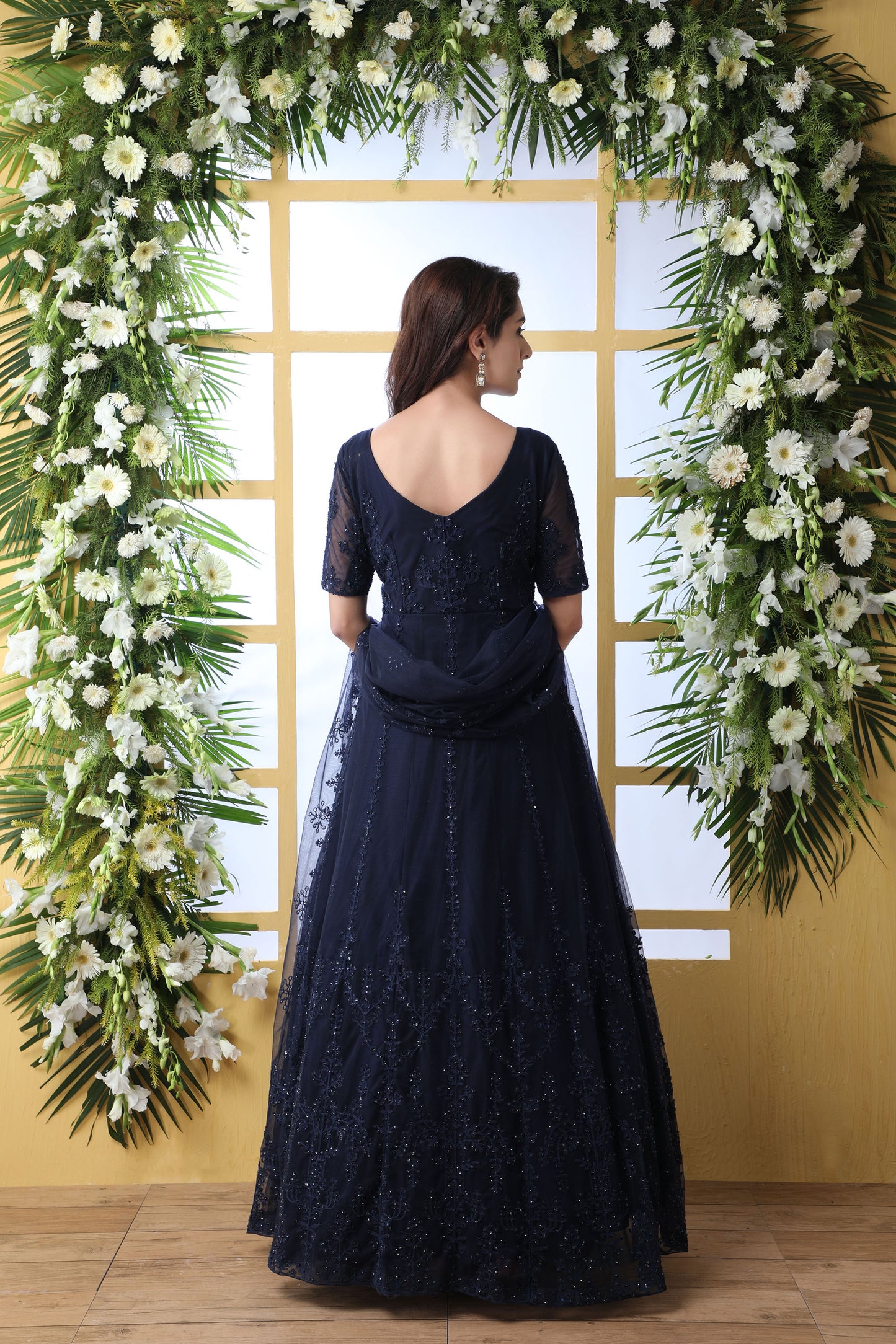 Navy Blue Color Net Anarkali for Mehendi