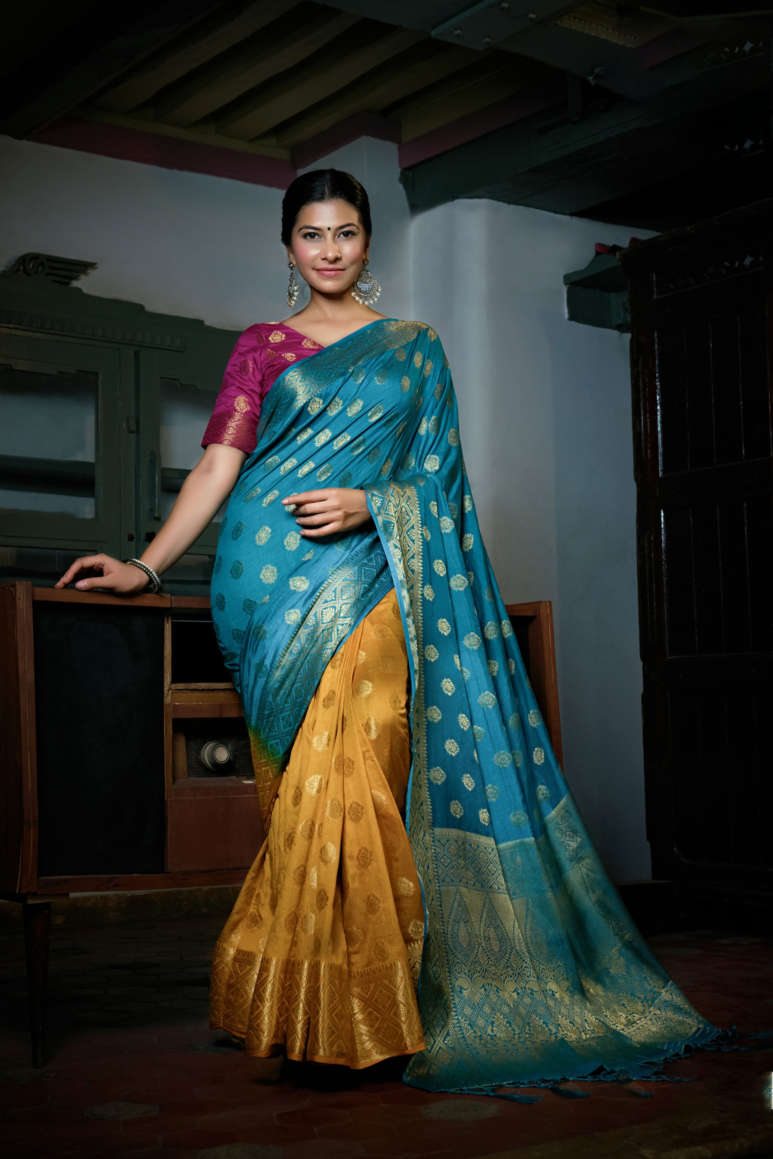 Propinquity Sky Blue Soft Banarasi Silk Saree With Two Devastating Blo –  TULIP DESIGNER