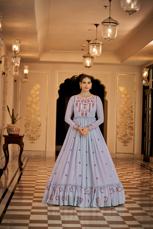 Light Blue Georgette Sequence Embroidery Gown