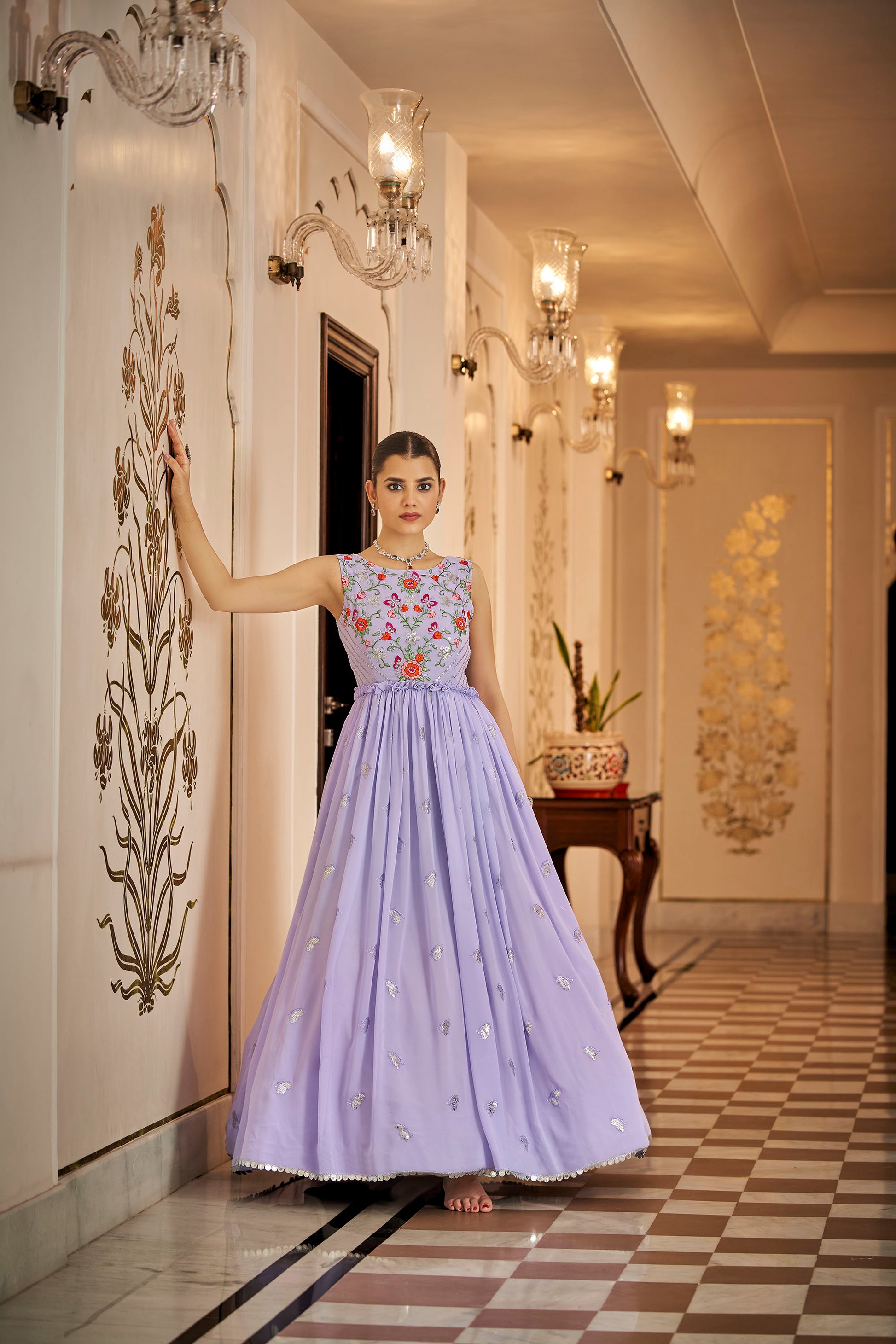 Purple Georgette Sequence Embroidery Gown