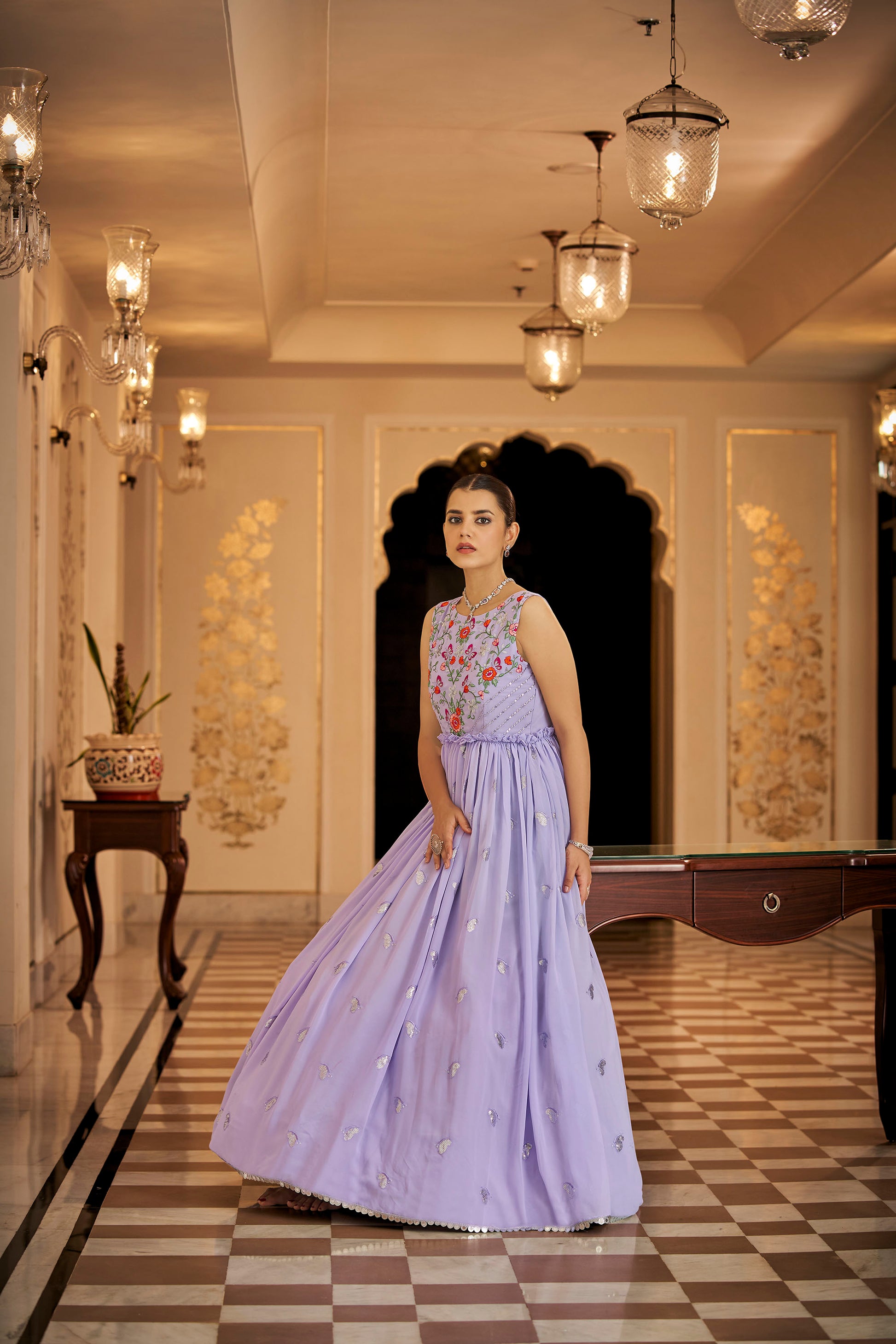 Purple Georgette Sequence Embroidery Gown