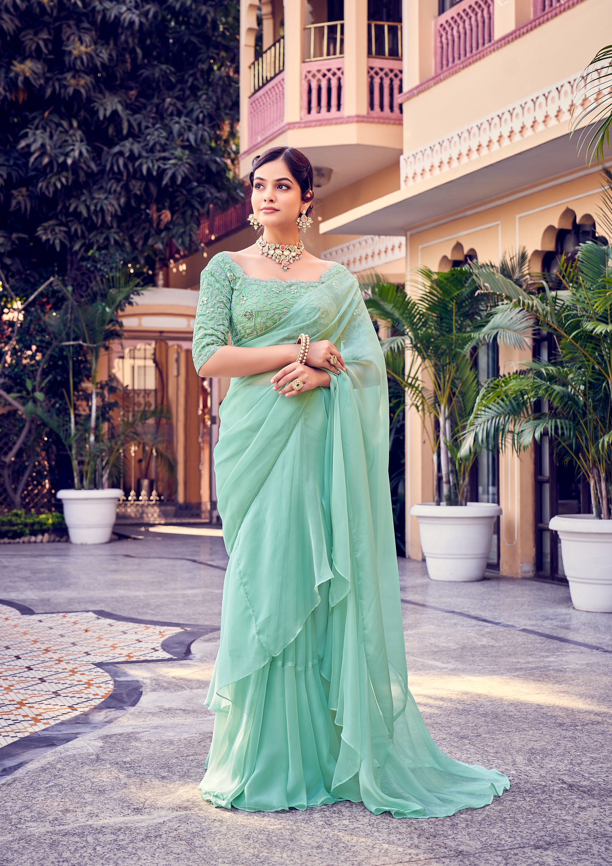 Mint Green Color Latest Soft Banarasi Silk Saree with Golden Zari Work –  shalenafamily