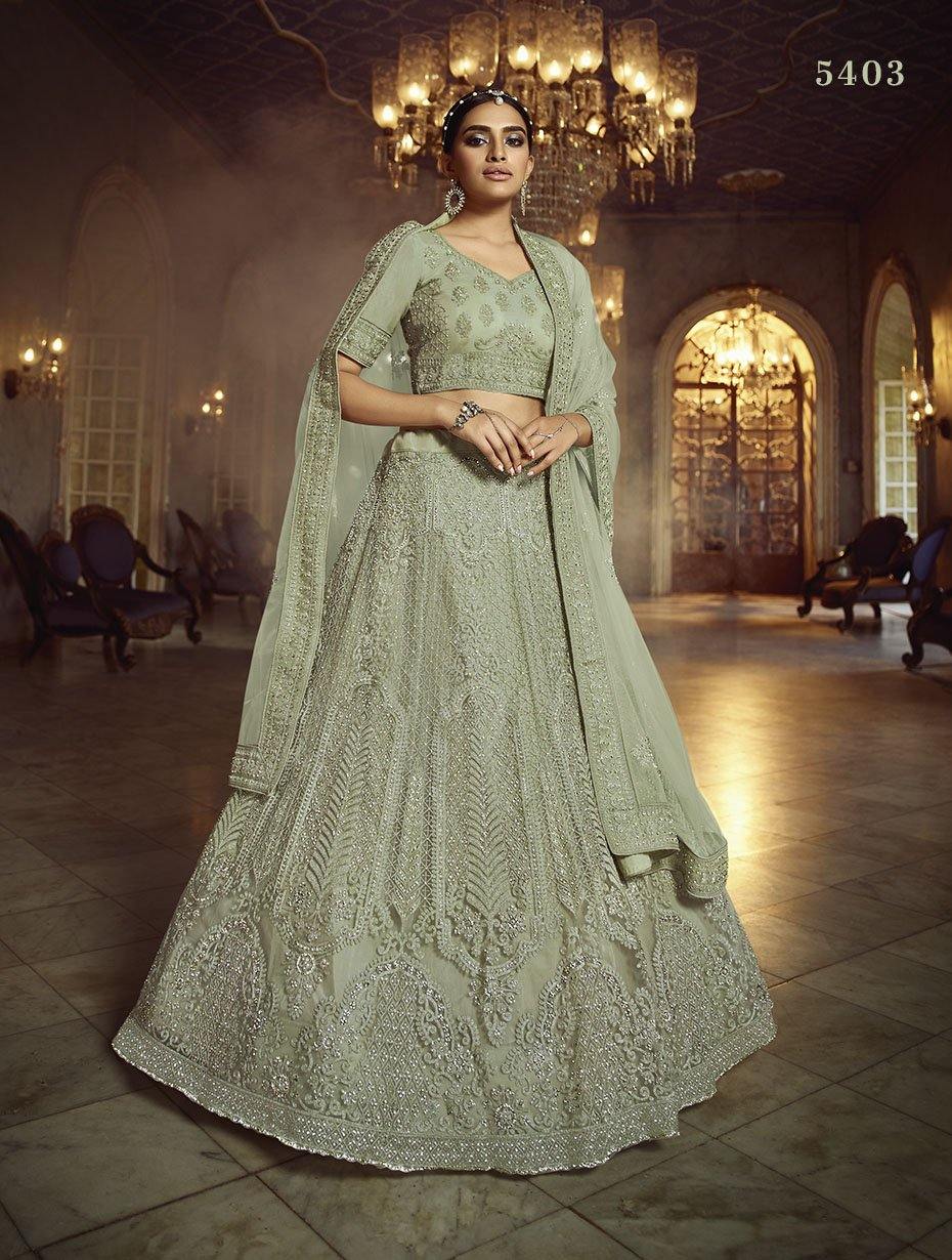    Green Fabric Bridal Lehenga - Glamou  al