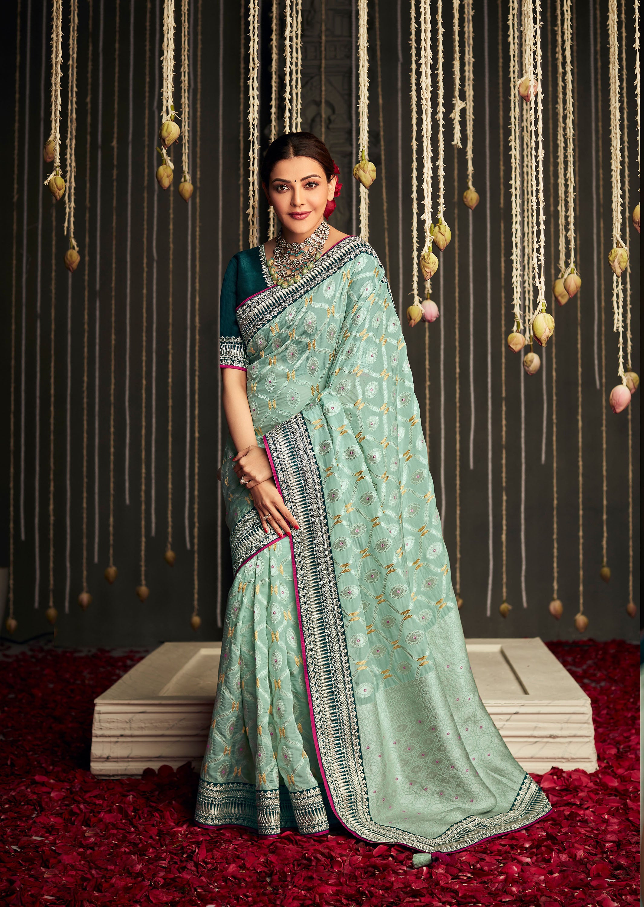 Mint Green Modal Mukaish Weaving Silk Party Wear Saree | Latest Kurti  Designs