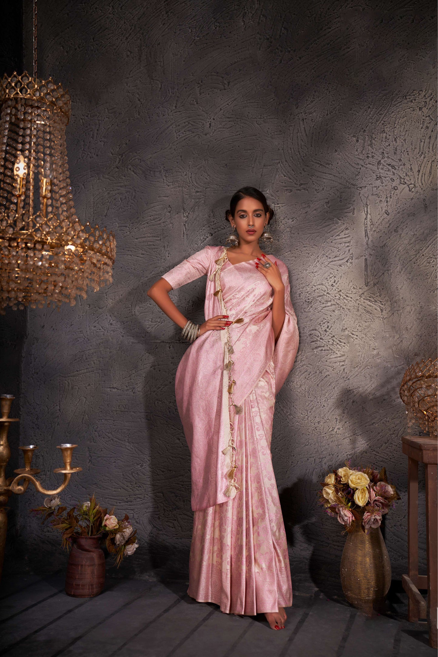 Pink Woven Zari Kanjeevaram Silk Saree