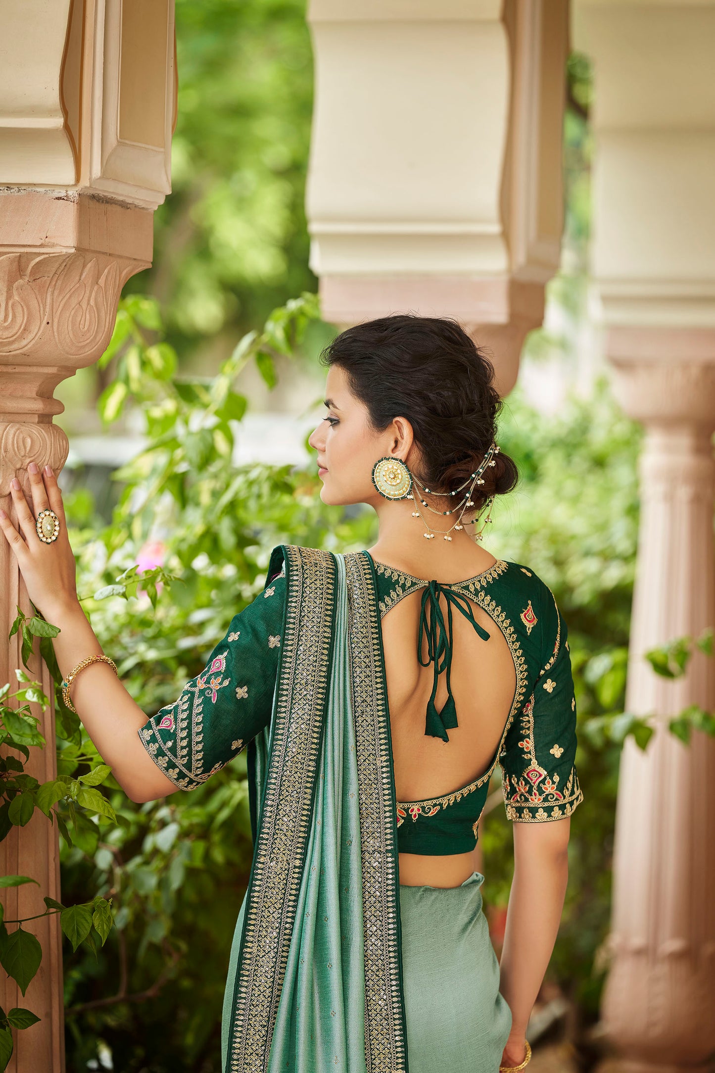 Pista Green Color Sequined Swarovski Saree