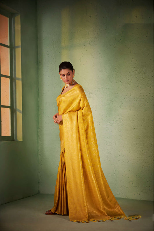 Yellow Gold Zari Kanjeevaram Silk Saree