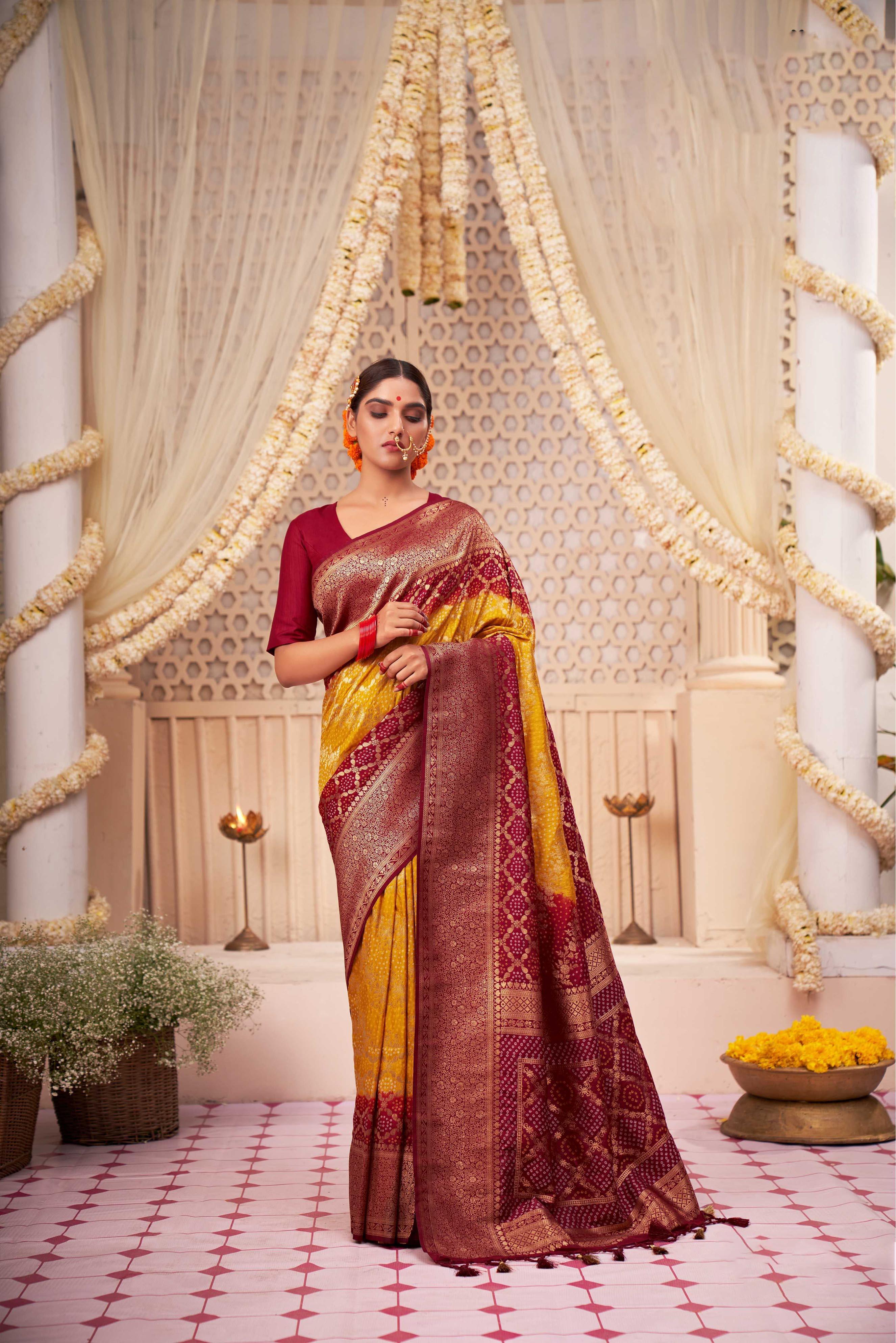 Buy Classic Maroon and Golden Georgette Embroidered Saree With Silk Blouse  at best price - Gitanjali Fashions