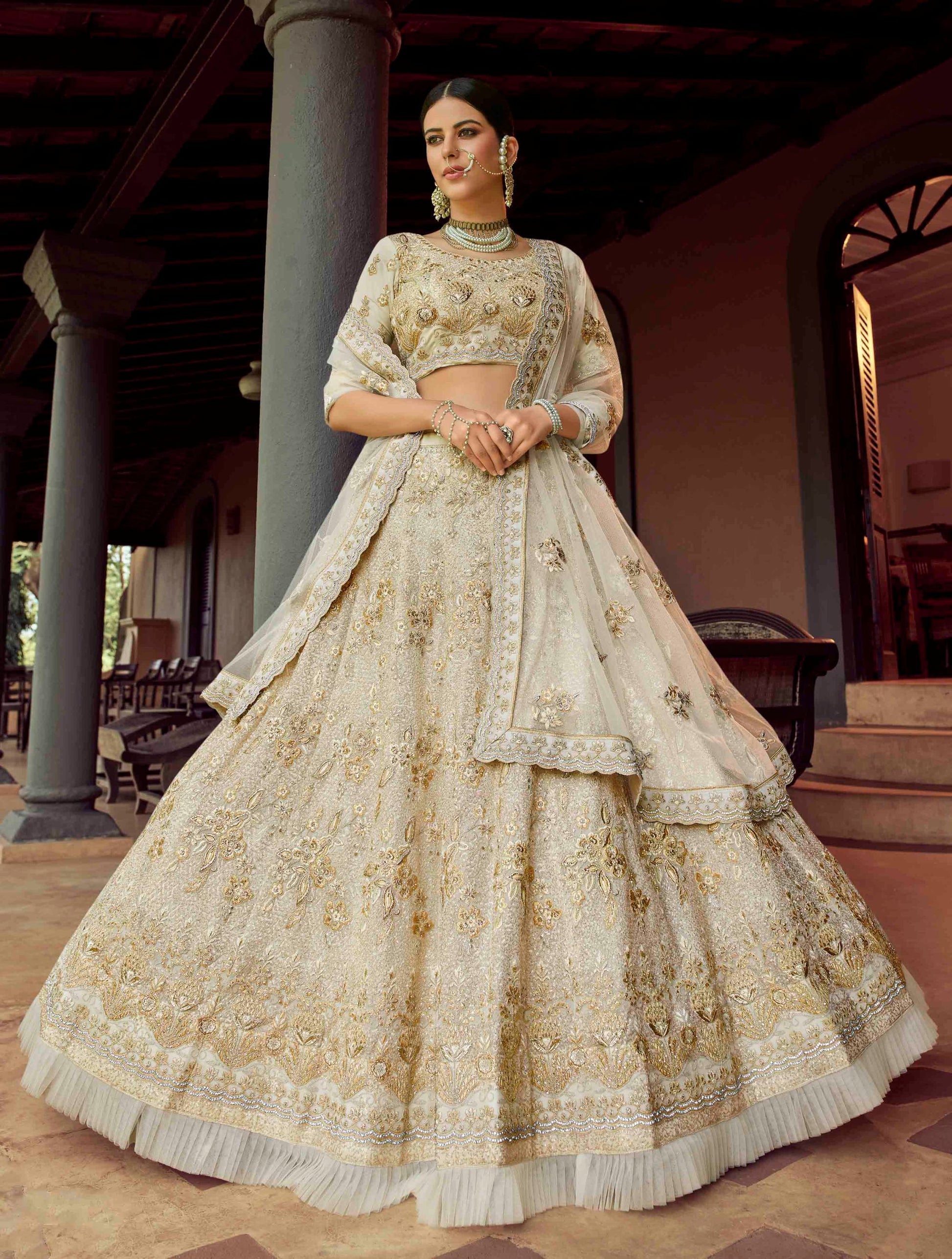 White Georgette Soft Net Bridal Wear Lehenga Set