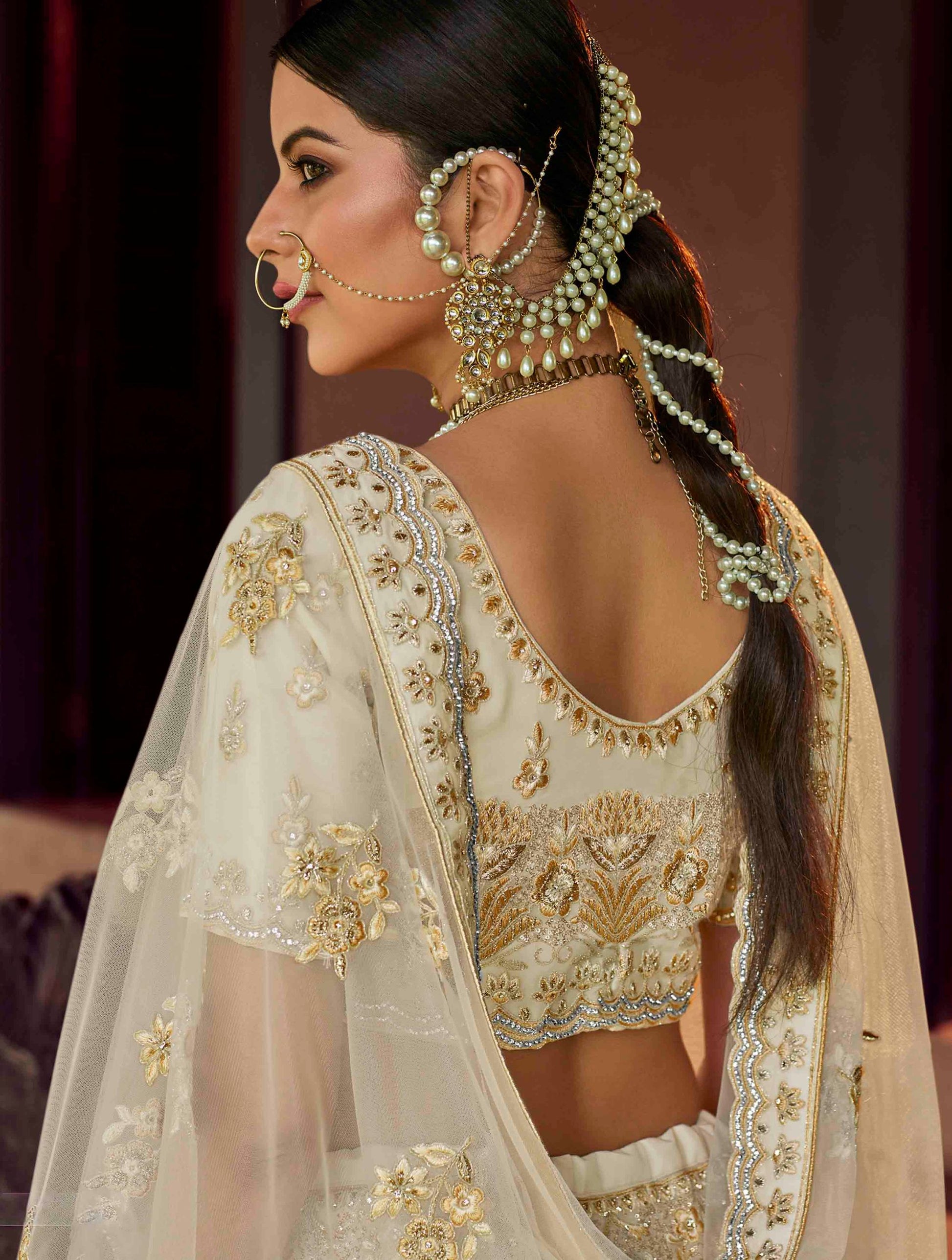 White Georgette Soft Net Bridal Wear Lehenga Set