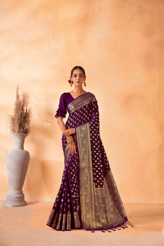 Purple Gold Zari Georgette Viscose Saree