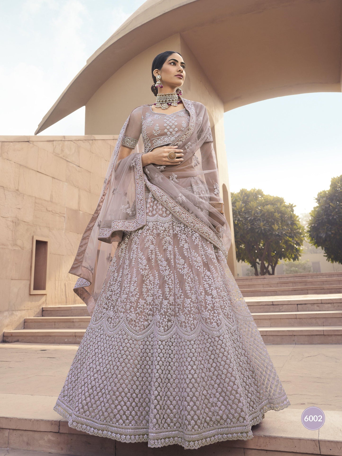 Mauve Soft Net Heavy Embroidered Lehenga Choli-    - Glamou  al