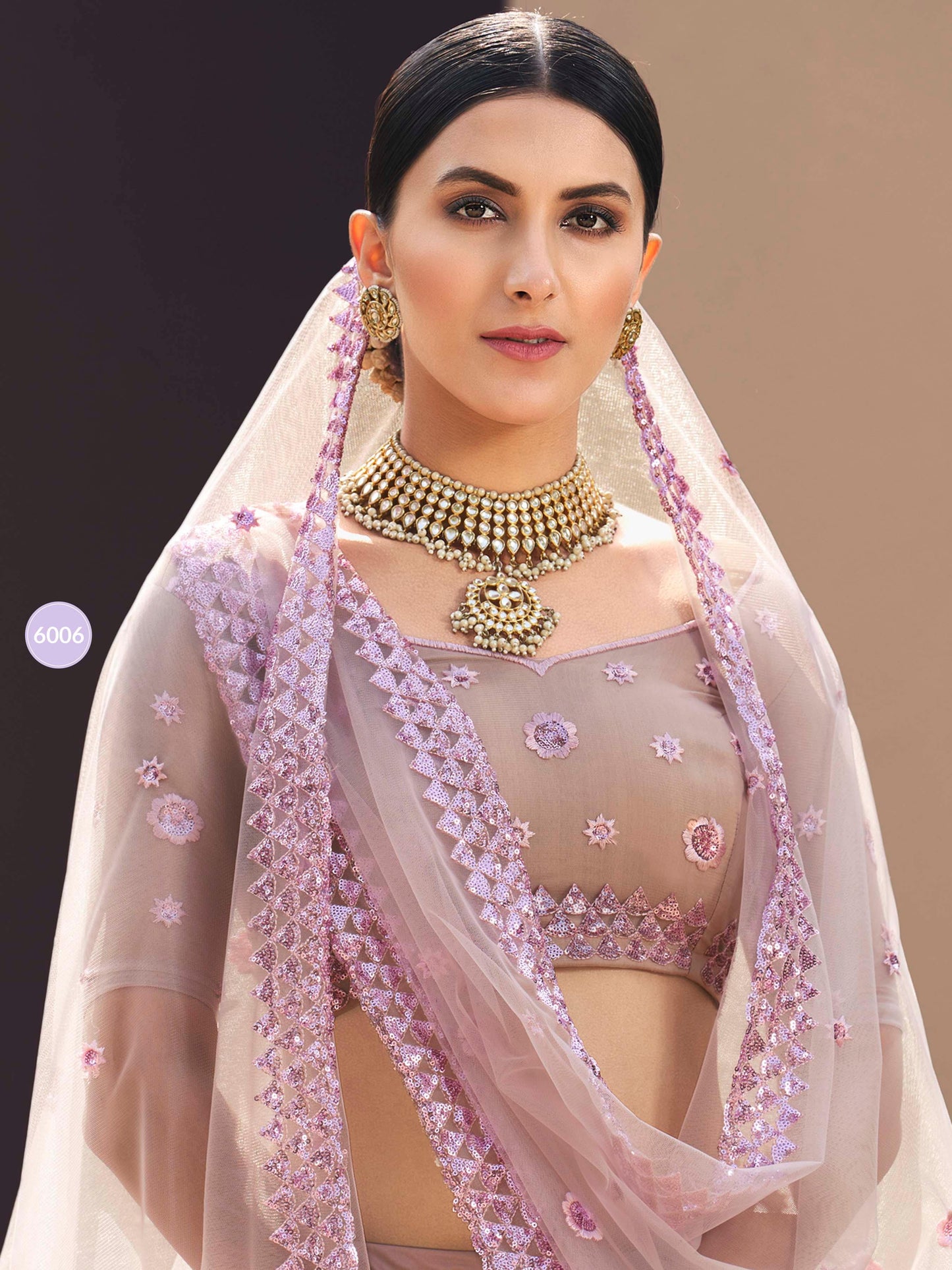 Lilac Soft Net Embroidered Lehenga Choli Set -    - Glamou  al