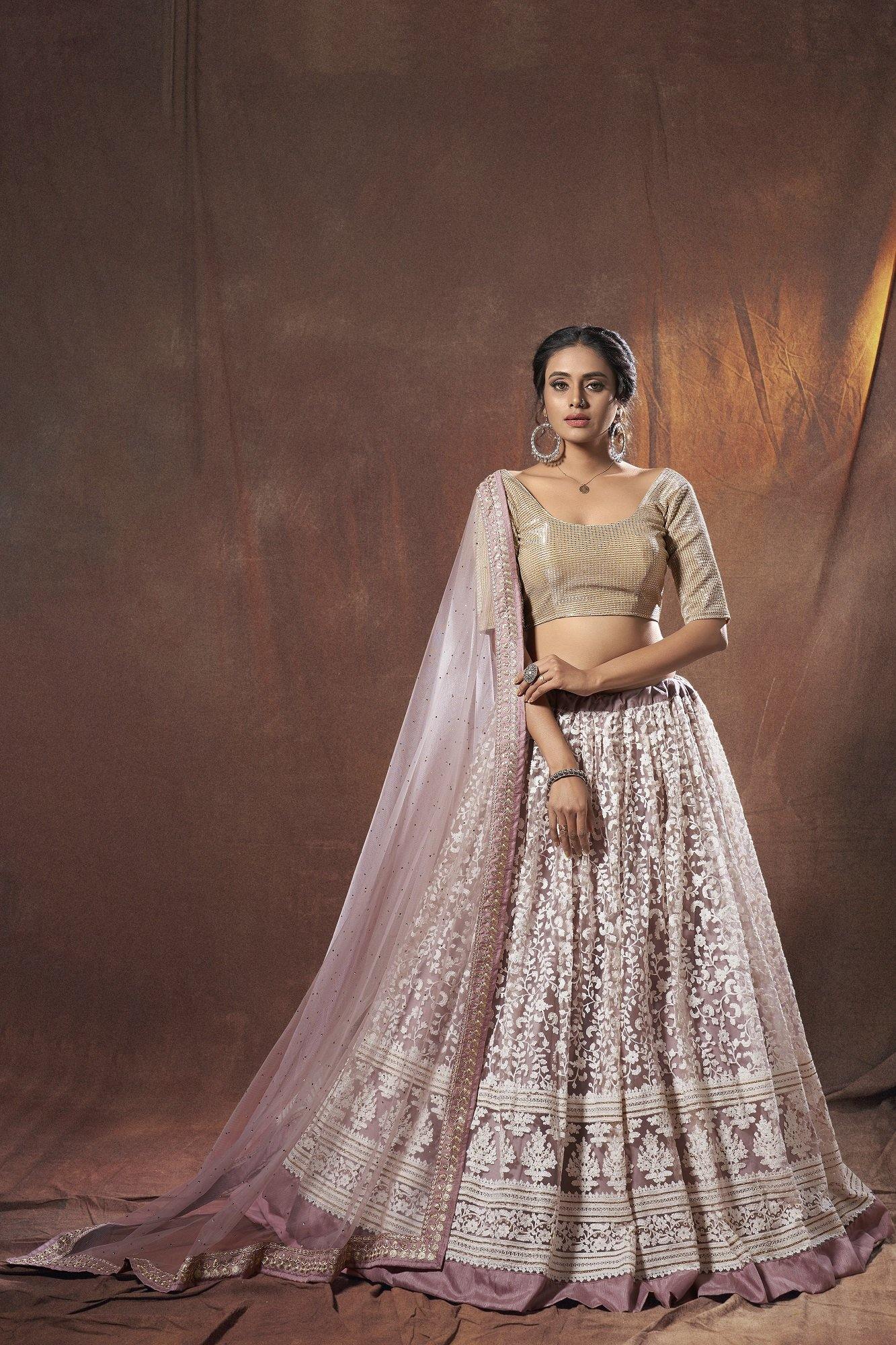 Lilac Heavy Embroidered Bridal Lehenga Choli-   - Glamou  al