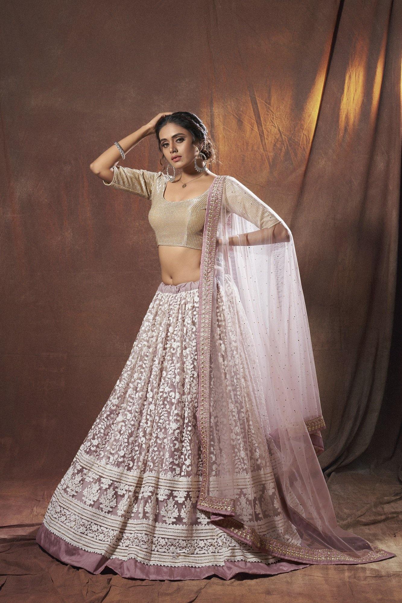 Lilac Heavy Embroidered Bridal Lehenga Choli-   - Glamou  al