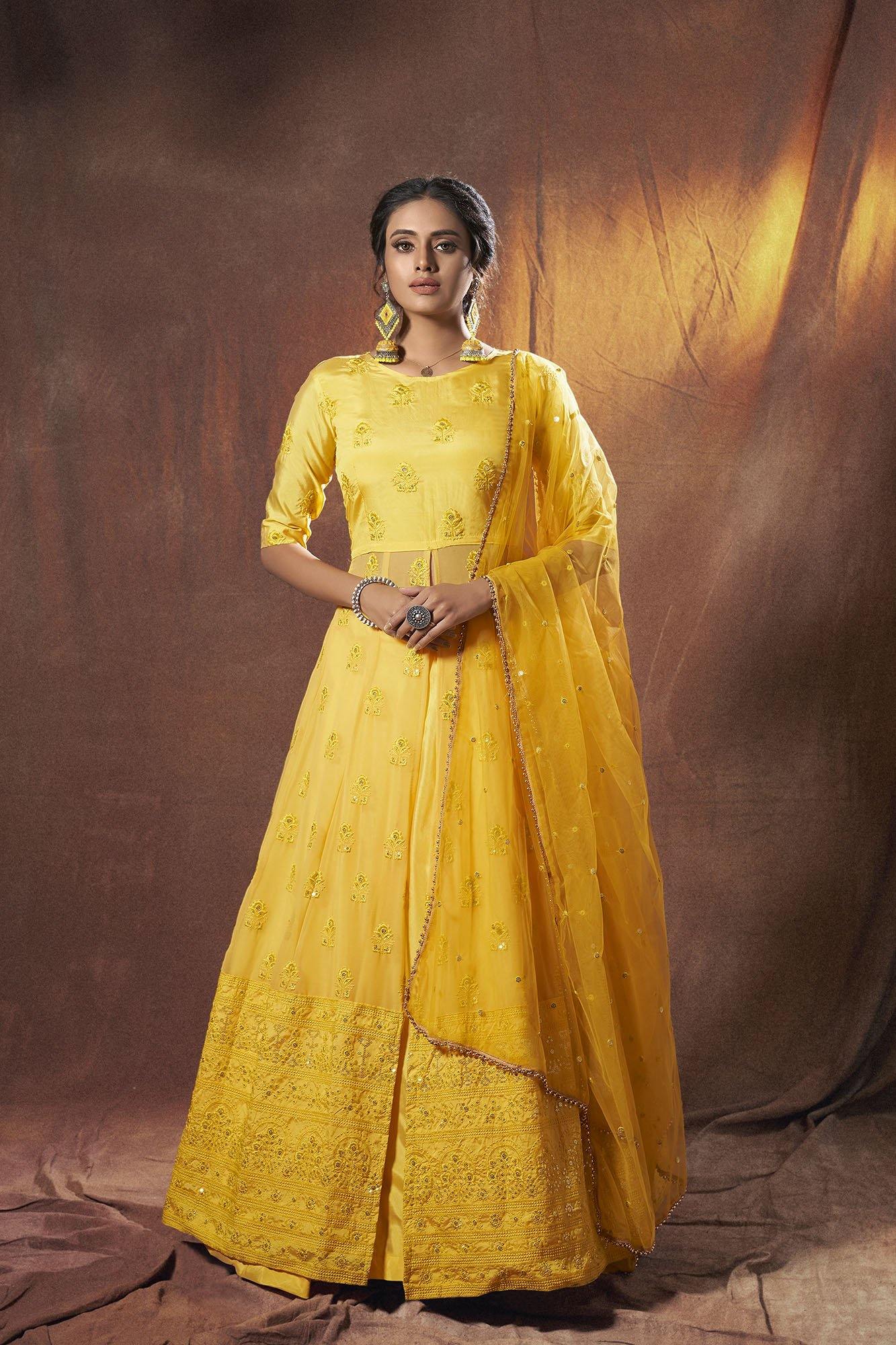 Lime Yellow Georgette Lehenga for Haldi 6306