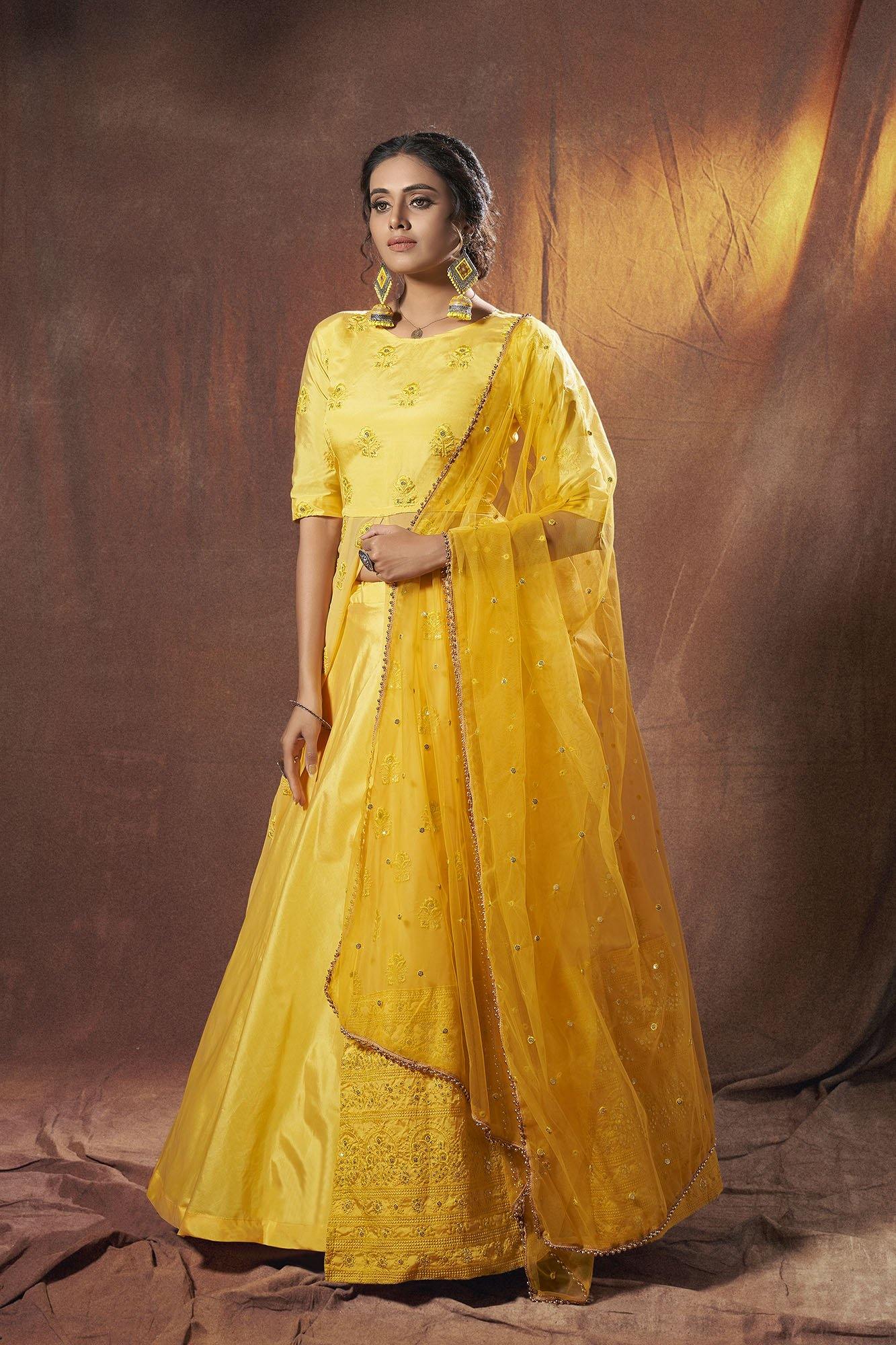 Lime Yellow Georgette Lehenga for Haldi 6306