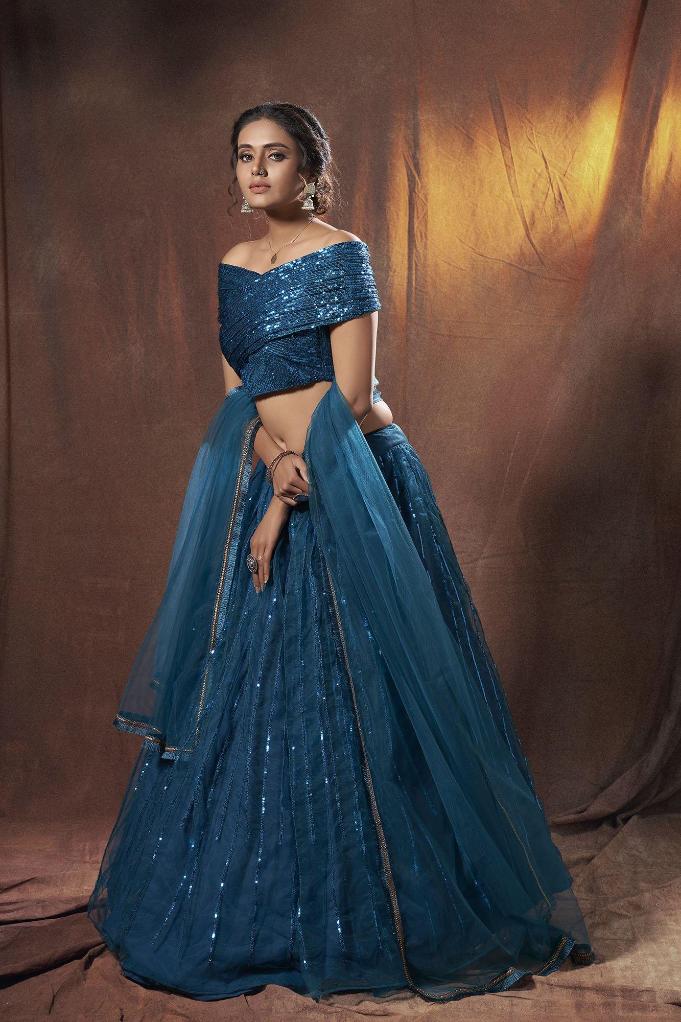 Rama Color Soft Net Monochrome Lehenga with Dupatta Size