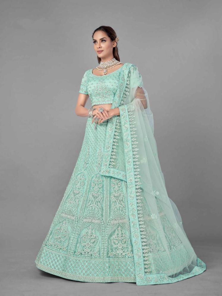    Sea Green Soft Net Bridal Wear Lehenga Set - Glamou  al