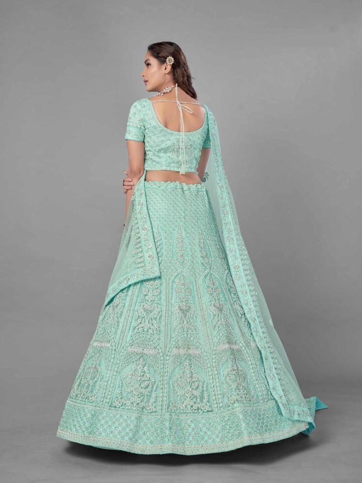    Sea Green Soft Net Bridal Wear Lehenga Set - Glamou  al