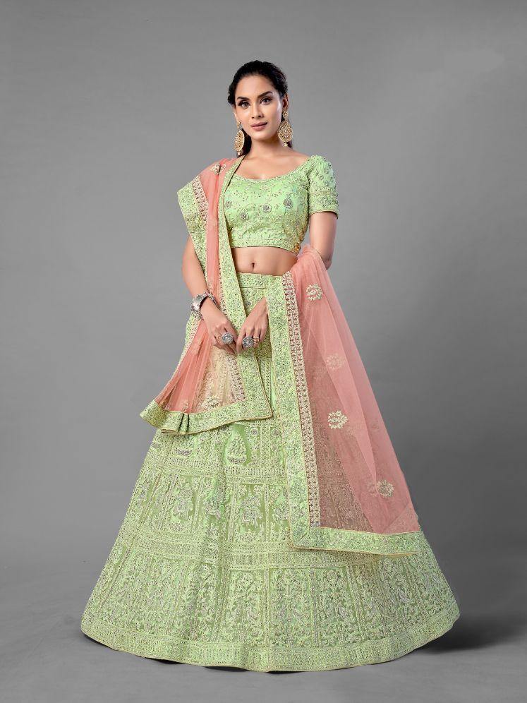    Pista Green Soft Net Lehenga Set - Glamou  al