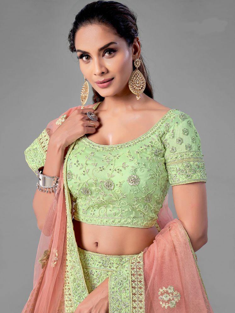    Pista Green Soft Net Lehenga Set - Glamou  al