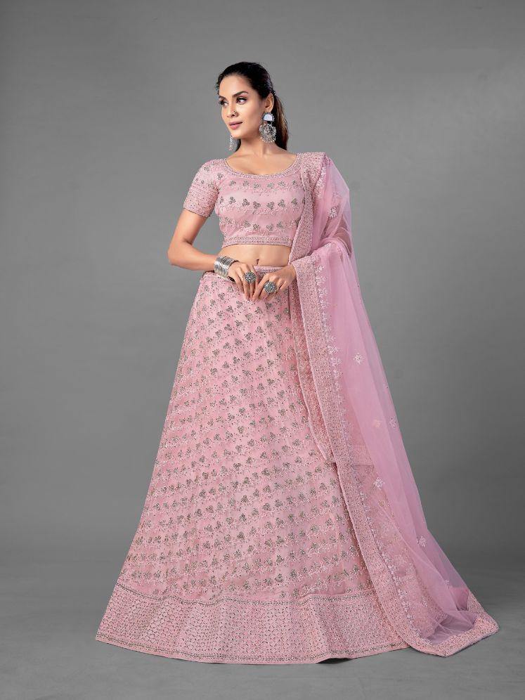 Pink Dori Work Net Bridal Wear Lehenga Set -    - Glamou  al