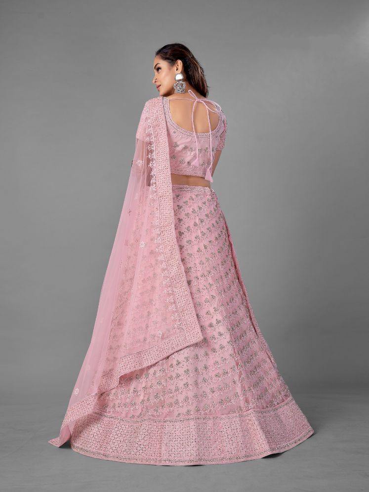 Pink Dori Work Net Bridal Wear Lehenga Set -    - Glamou  al