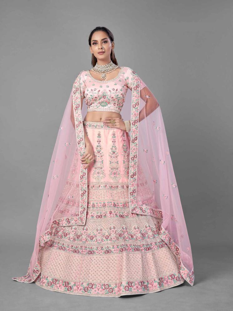 Pink Net Bridal Wear Lehenga Set -    - Glamou  al