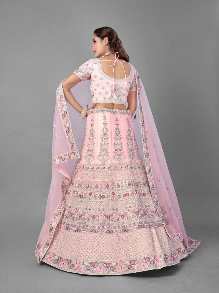 Pink Net Bridal Wear Lehenga Set -    - Glamou  al