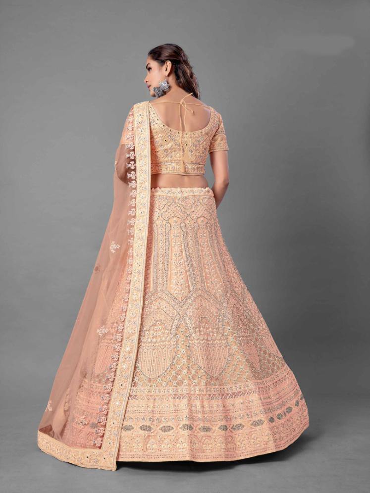 Peach Soft Net Lehenga Set -    - Glamou  al